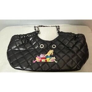 Unbranded Black Embroidered Frog Purse Tote Handbag With Chain Straps‎
